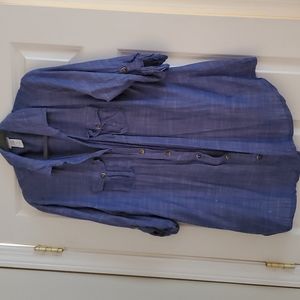 Denim blue button down long shirt 100 percent washable rayon